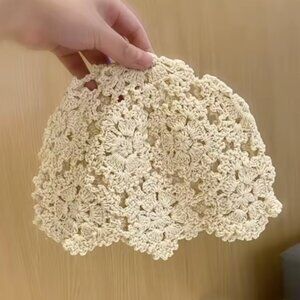 Beige Knit Hollowed Out Knitted Hat Lace Beret Cap